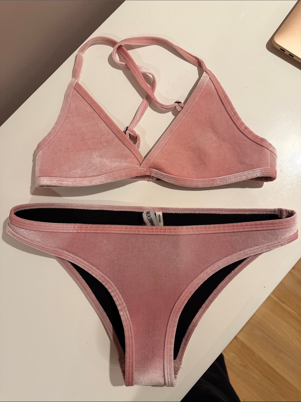 Hoaka Women’s Pink Velvet Bikini Set SMALL top and MEDIUM bottom